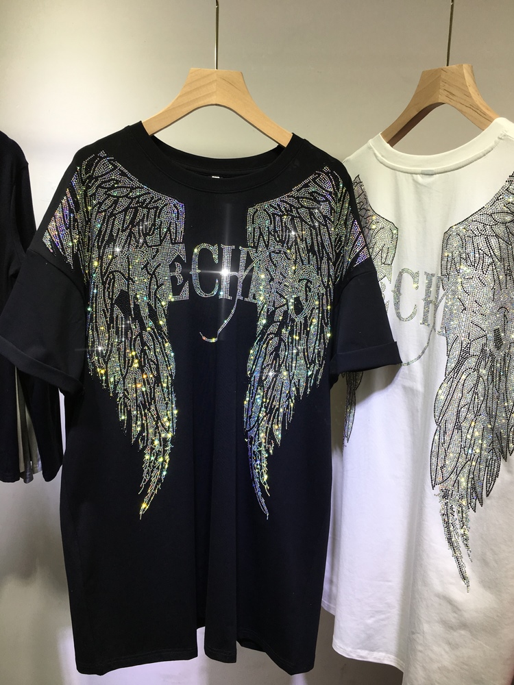 Streetwear Brand Tees - L-4XL حجر الراين كبيرة الحجم أجنحة